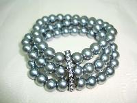 Vintage 50s Style 3 Row Grey Faux Pearl Bead Bracelet 