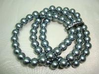 Vintage 50s Style 3 Row Grey Faux Pearl Bead Bracelet 