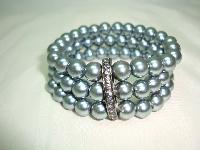 Vintage 50s Style 3 Row Grey Faux Pearl Bead Bracelet 