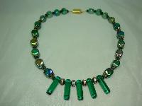Vintage 50s AB Green Glass Bead & Diamante Necklace WOW