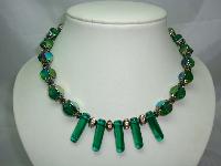 Vintage 50s AB Green Glass Bead & Diamante Necklace WOW