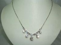 Vintage 50s Glamorous Diamante Paste Drop Necklace on Silver Chain