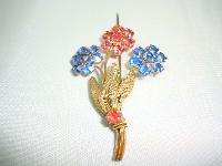 Vintage 30s Czech Blue & Pink Crystal Flower Brooch 