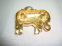 Vintage 80s Blue Enamel & Crystal Gold Elephant Brooch