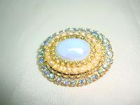 Vintage 50s Blue Glass & AB Diamante Pearl Oval Brooch