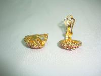 Vintage 50s Fab Pink Diamante Flower Clip On Earrings