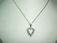 1980s Sterling Silver Diamante Heart Pendant & Chain