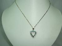 1980s Sterling Silver Diamante Heart Pendant & Chain