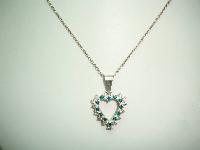 1980s Sterling Silver Diamante Heart Pendant & Chain