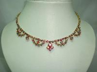 Vintage 50s Fab Pink AB Diamante Cascade Drop Necklace