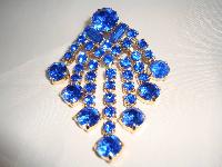 Vintage 50s Vibrant Blue Diamante Cascade Drop Brooch