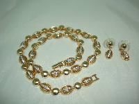 1980s Quality Crystal Diamante Gold Necklace & Earrings