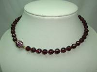 1950s Purple Glass Bead Necklace Fab Diamante Clasp WOW