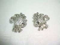 1950s SPHINX Marcasite Floral Bouquet Clip On Earrings