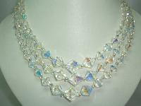 1950s 3 Row Crystal Glass Bi Conical Bead Necklace Diamante Clasp Wow!