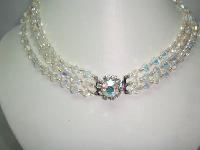 1950s 3 Row Crystal Glass Bi Conical Bead Necklace Diamante Clasp Wow!