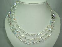 1950s 3 Row Crystal Glass Bi Conical Bead Necklace Diamante Clasp Wow!