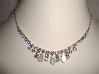 Vintage 50s Diamante & Mother of Pearl Drop Necklace 