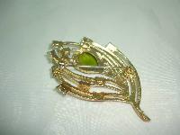 1950s Green Citrine Orange Diamante Floral Leaf Brooch 