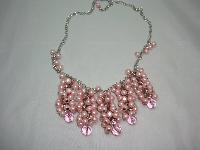 1950s Style Pink Faux Pearl Bead Cluster Drop Necklace