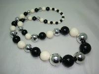 1970s Style Chunky Black Silver Cream Bead Necklace WOW