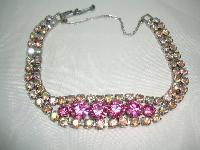 Vintage 50s 2 Row Sparkling Pink & AB Diamante Bracelet Signed!