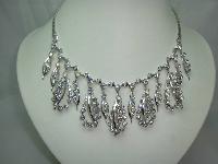 Vintage 50s Glam Diamante Dangle Drop Silver Necklace 