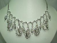 Vintage 50s Glam Diamante Dangle Drop Silver Necklace 