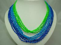1950s Fab 12 Row Blue & Green Graduating Bead Necklace