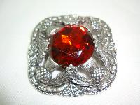 Vintage 50s Signed Miracle Large Celtic Brooch with Amber Glass Stone