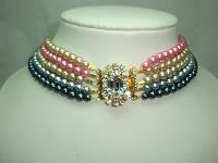 1950s 5 Row Multicoloured Pearl Necklace DIAMANTE CLASP