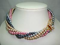 1950s 5 Row Multicoloured Pearl Necklace DIAMANTE CLASP