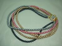 1950s 5 Row Multicoloured Pearl Necklace DIAMANTE CLASP