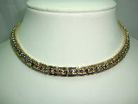 1950s Fab Sapphire Blue Diamante Gold Collar Necklace 