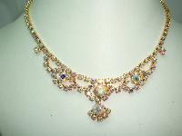 Vintage 50s Sparkling AB Rhinestone Diamante Cascade Drop Necklace