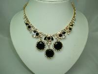 50s Spectacular AB Diamante Black Glass Stone Drop Elaborate Necklace