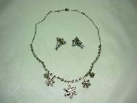 30s AB Rainbow Crystal Diamante Flower Drop Necklace and Earrings Set