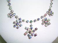 30s AB Rainbow Crystal Diamante Flower Drop Necklace and Earrings Set