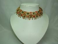 Fabulous Wide Multicoloured Diamante Eastern Choker Gold Necklace Wow!