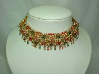 Fabulous Wide Multicoloured Diamante Eastern Choker Gold Necklace Wow!