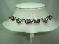 1950s Signed Jewelcraft Ornate Pink Diamante Necklace Brooch Earrings