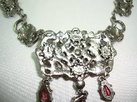 1950s Signed Jewelcraft Ornate Pink Diamante Necklace Brooch Earrings