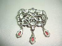 1950s Signed Jewelcraft Ornate Pink Diamante Necklace Brooch Earrings