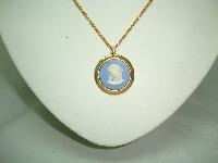 Wedgwood Blue Jasper  Cameo Gold Plated Pendant and Chain Original Box