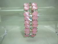 Vintage 50s Amazing Wide Pink Moonglow Lucite AB Diamante Bracelet 