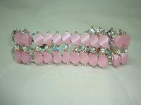 Vintage 50s Amazing Wide Pink Moonglow Lucite AB Diamante Bracelet 