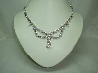 Vintage 50s Amazing AB Diamante Rhinestone Bow Tassel Drop Necklace