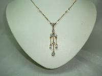 Pretty Crystal and Diamante Edwardian Style Tassel Drop Gold Necklace