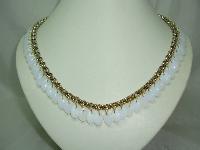 Vintage 80s Signed Rochelle Opaline Glass Drop Bead 18ct gp Necklace 