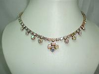 Vintage 50s Sparkling AB Diamante Flower Drop Necklace